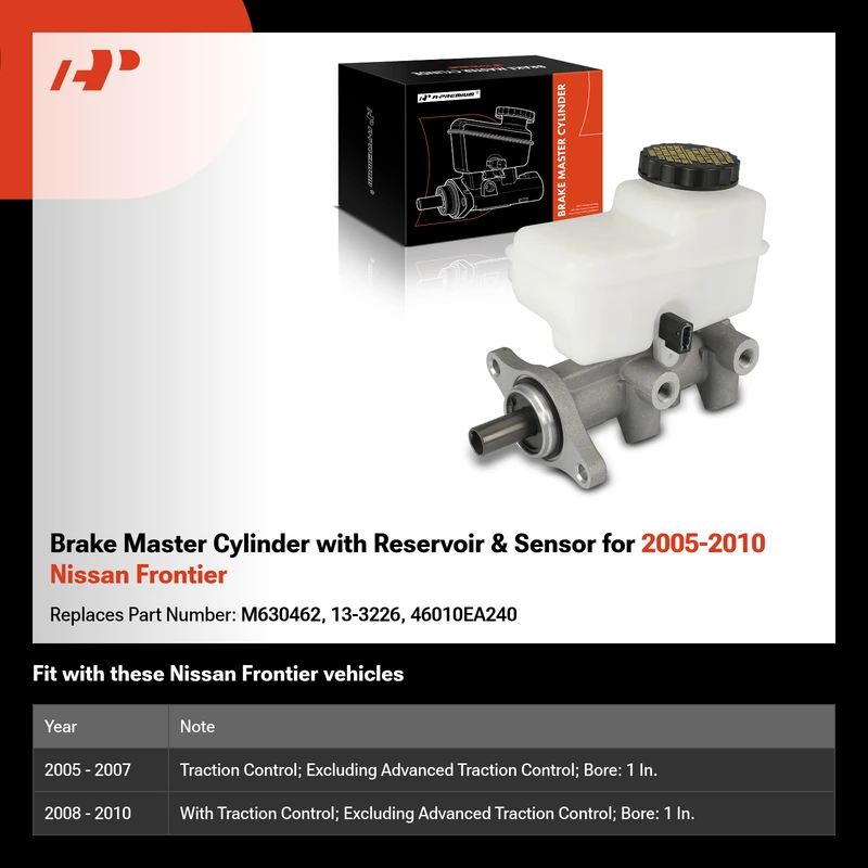 Brake Master Cylinder with Reservoir & Sensor for 2005-2010 Nissan Frontier