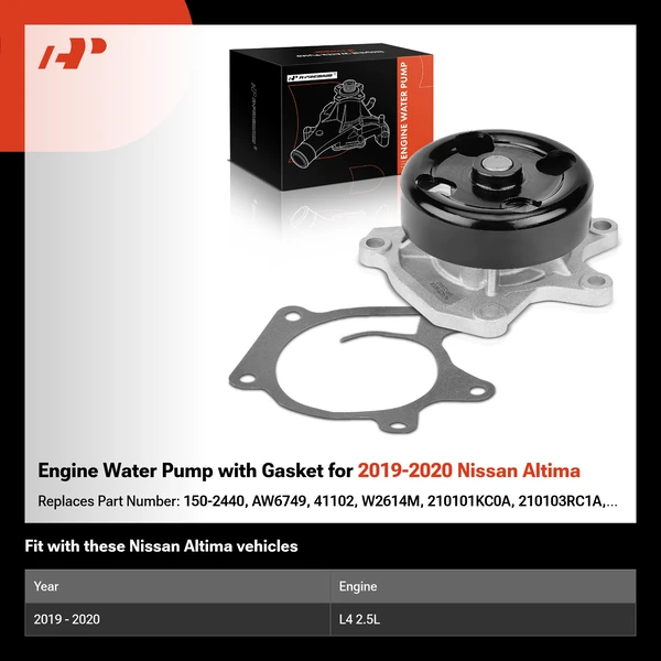 Engine Water Pump with Gasket for 2019-2020 Nissan Altima