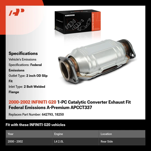 2000-2002 INFINITI G20 1-PC Catalytic Converter Exhaust Fit Federal Emissions A-Premium APCCT337