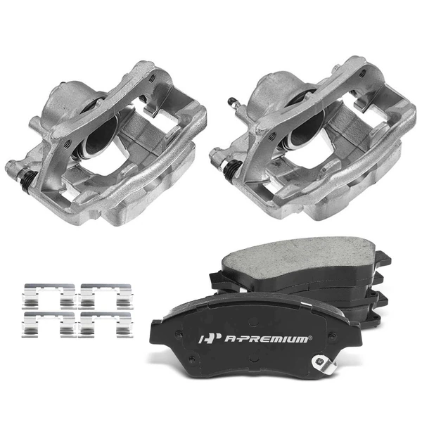 6-PC Brake Caliper + Brake Pad, Front Driver & Passenger, 1-Piston, A-Premium APBC3433