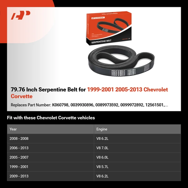 79.76 Inch Serpentine Belt for 1999-2001 2005-2013 Chevrolet Corvette