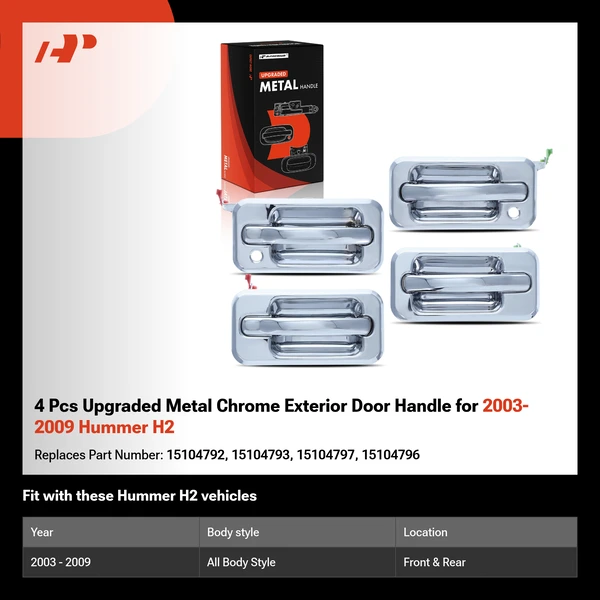 4 Pcs Upgraded Metal Chrome Exterior Door Handle for 2003-2009 Hummer H2