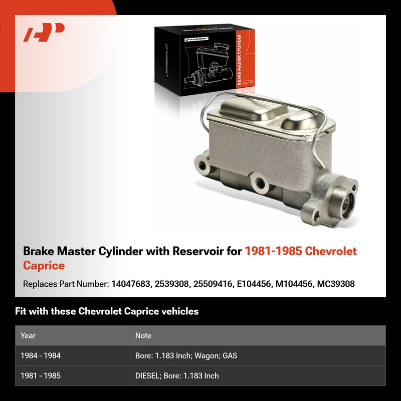 Brake Master Cylinder with Reservoir for 1981-1985 Chevrolet Caprice