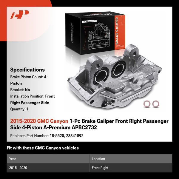 2015-2020 GMC Canyon 1-Pc Brake Caliper Front Right Passenger Side 4-Piston A-Premium APBC2732