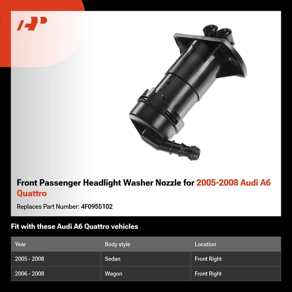 Front Passenger Headlight Washer Nozzle for 2005-2008 Audi A6 Quattro
