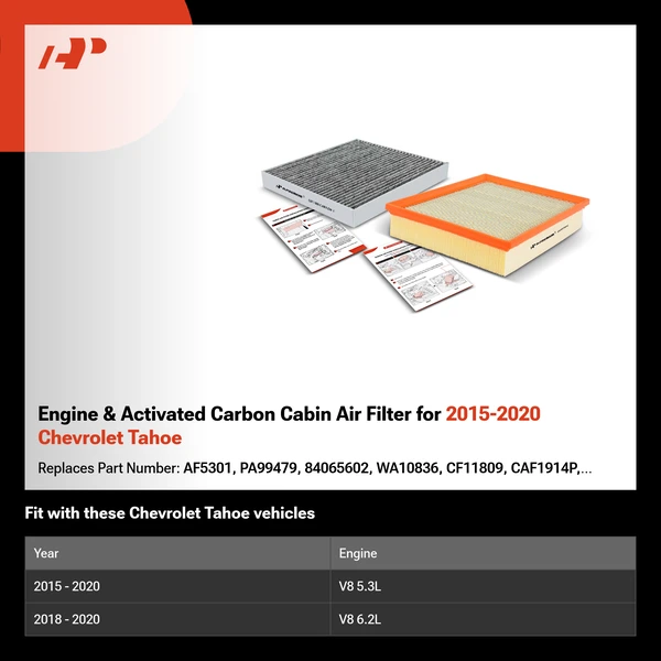 Engine & Activated Carbon Cabin Air Filter for 2015-2020 Chevrolet Tahoe