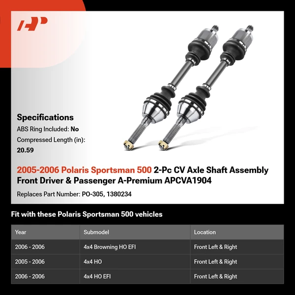 2005-2006 Polaris Sportsman 500 2-Pc CV Axle Shaft Assembly Front Driver & Passenger A-Premium APCVA1904