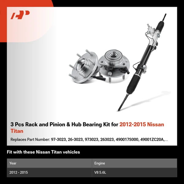 3 Pcs Rack and Pinion & Hub Bearing Kit for 2012-2015 Nissan Titan