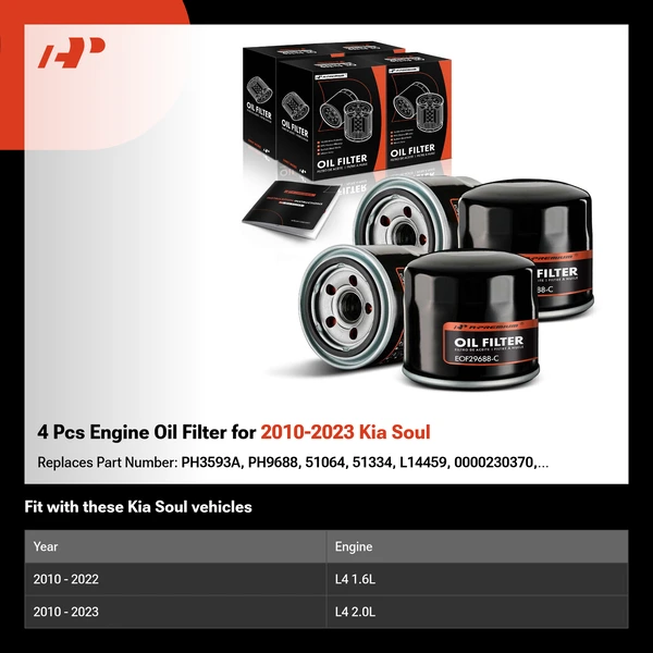 4 Pcs Engine Oil Filter for 2010-2023 Kia Soul