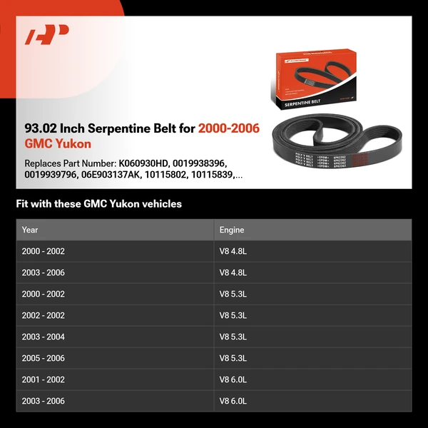93.02 Inch Serpentine Belt for 2000-2006 GMC Yukon