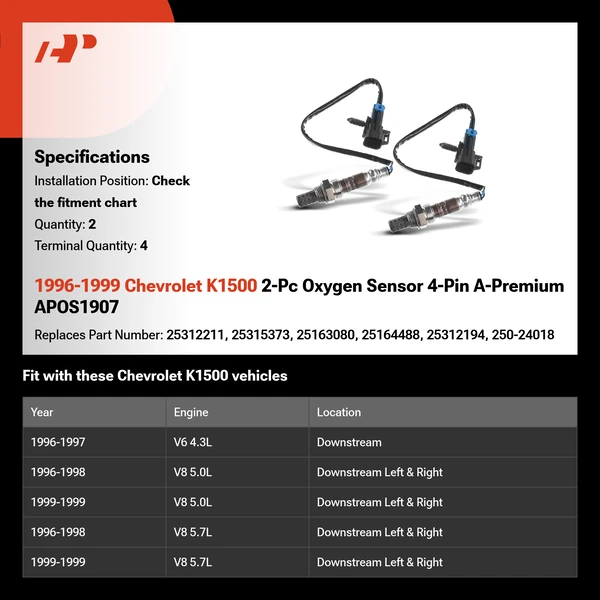 1996-1999 Chevrolet K1500 2-Pc Oxygen Sensor 4-Pin A-Premium APOS1907