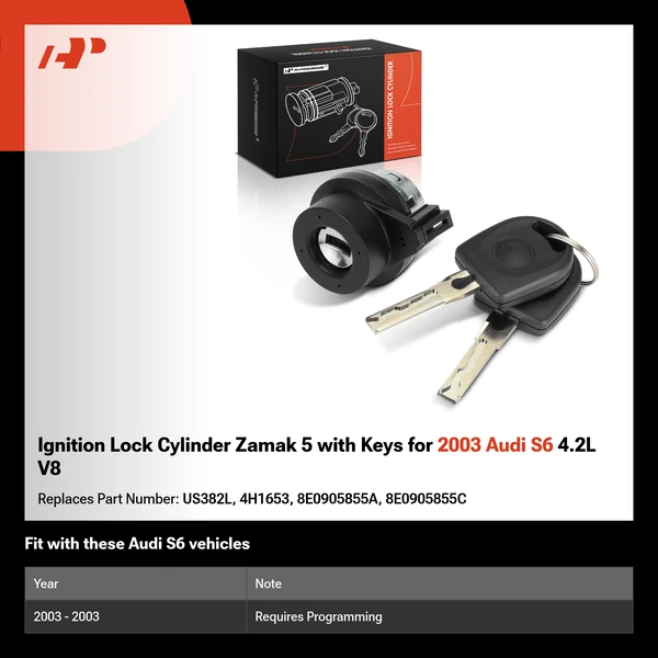 Ignition Lock Cylinder Zamak 5 with Keys for 2003 Audi S6 4.2L V8