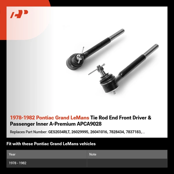 1978-1982 Pontiac Grand LeMans Tie Rod End Front Driver & Passenger Inner A-Premium APCA9028