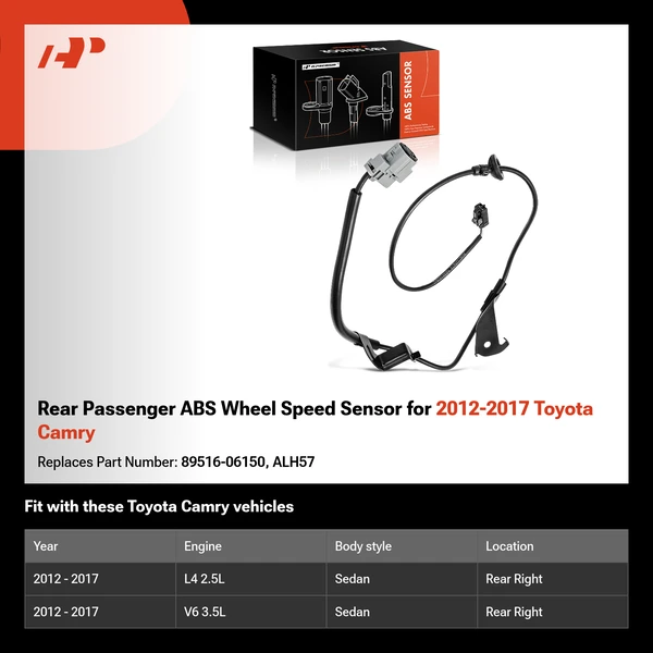Rear Passenger ABS Wheel Speed Sensor for 2012-2017 Toyota Camry