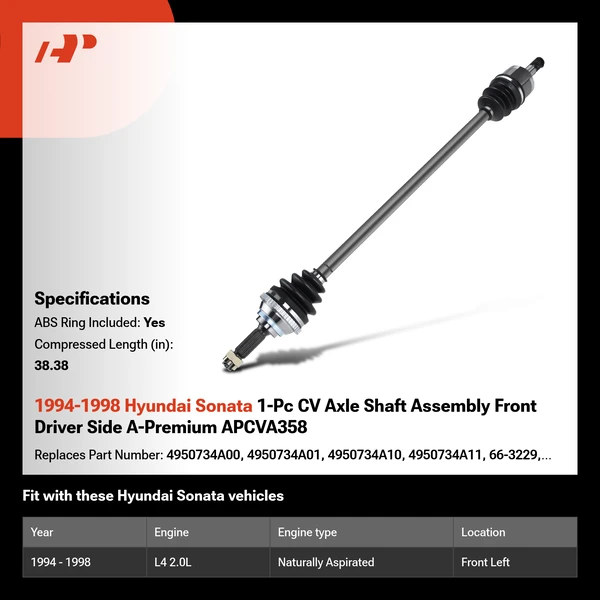 1994-1998 Hyundai Sonata 1-Pc CV Axle Shaft Assembly Front Driver Side A-Premium APCVA358