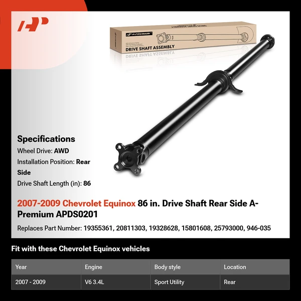 2007-2009 Chevrolet Equinox 86 in. Drive Shaft Rear Side A-Premium APDS0201