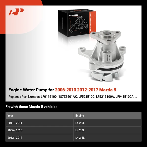 Engine Water Pump for 2006-2010 2012-2017 Mazda 5