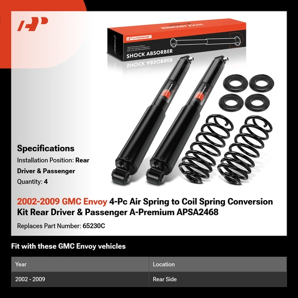 2002-2009 GMC Envoy 4-Pc Air Spring to Coil Spring Conversion Kit Rear Driver & Passenger A-Premium APSA2468