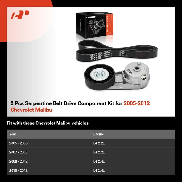 2 Pcs Serpentine Belt Drive Component Kit for 2005-2012 Chevrolet Malibu