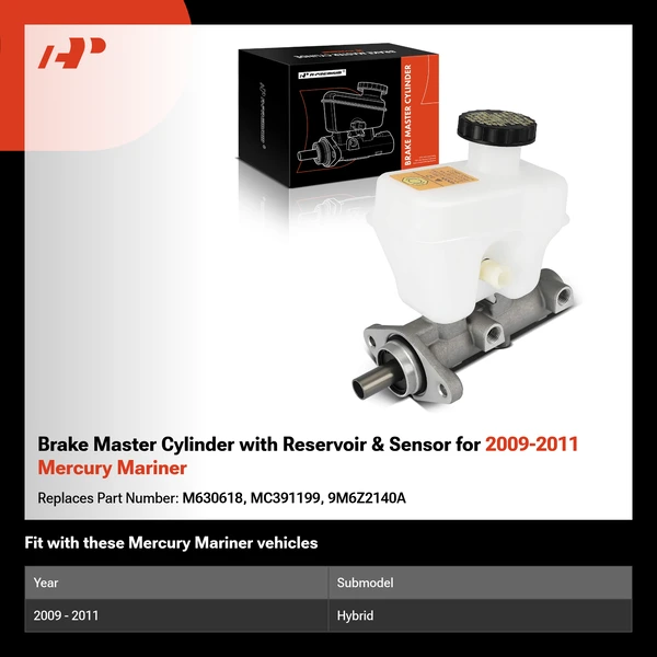 Brake Master Cylinder with Reservoir & Sensor for 2009-2011 Mercury Mariner