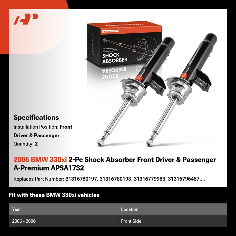 2006 BMW 330xi 2-Pc Shock Absorber Front Driver & Passenger A-Premium APSA1732