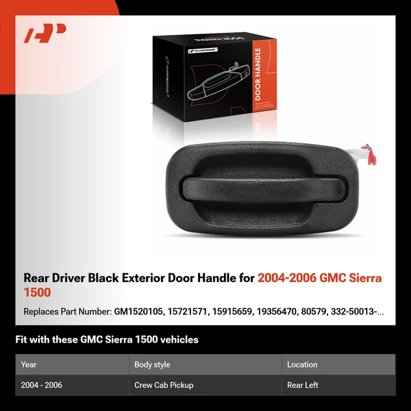 Rear Driver Black Exterior Door Handle for 2004-2006 GMC Sierra 1500