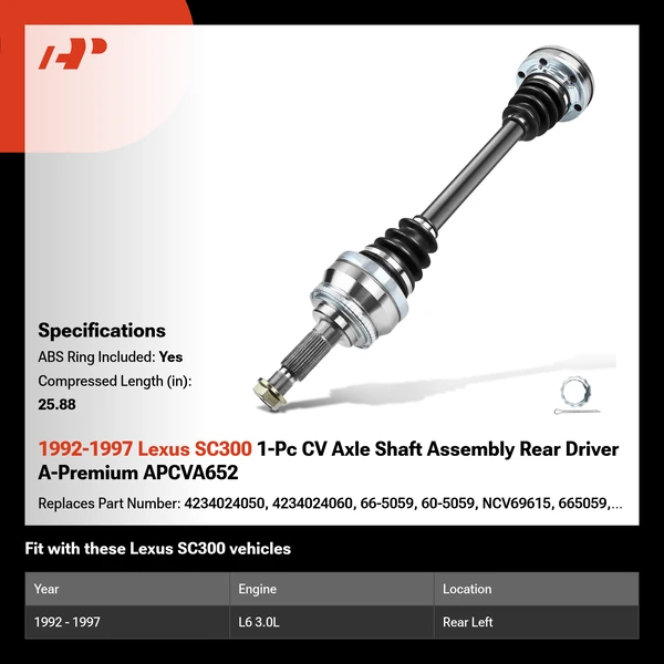 1992-1997 Lexus SC300 1-Pc CV Axle Shaft Assembly Rear Driver A-Premium APCVA652