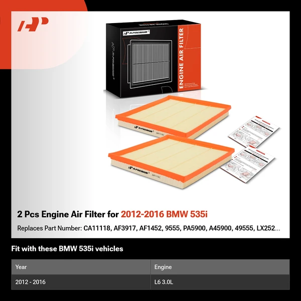 2 Pcs Engine Air Filter for 2012-2016 BMW 535i