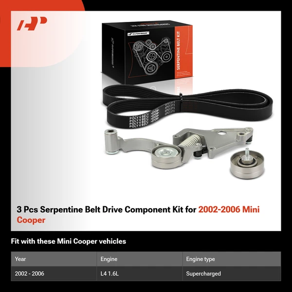3 Pcs Serpentine Belt Drive Component Kit for 2002-2006 Mini Cooper