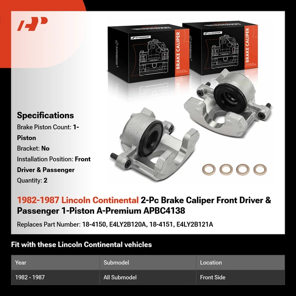 1982-1987 Lincoln Continental 2-Pc Brake Caliper Front Driver & Passenger 1-Piston A-Premium APBC4138