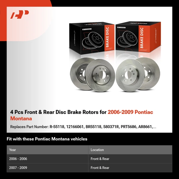 4 Pcs Front & Rear Disc Brake Rotors for 2006-2009 Pontiac Montana