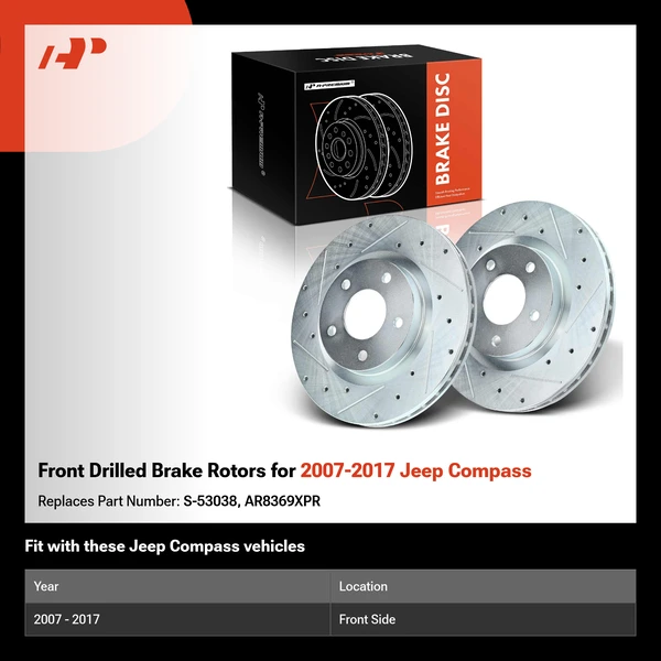 Front Drilled Brake Rotors for 2007-2017 Jeep Compass