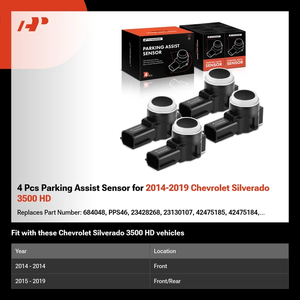 4 Pcs Parking Assist Sensor for 2014-2019 Chevrolet Silverado 3500 HD