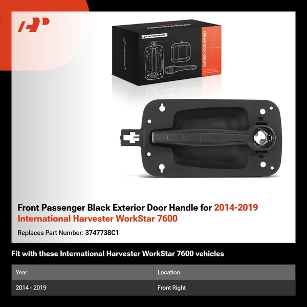 Front Passenger Black Exterior Door Handle for 2014-2019 International Harvester WorkStar 7600