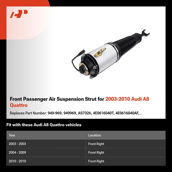 Front Passenger Air Suspension Strut for 2003-2010 Audi A8 Quattro