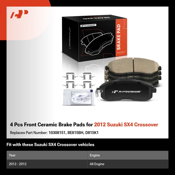 4 Pcs Front Ceramic Brake Pads for 2012 Suzuki SX4 Crossover