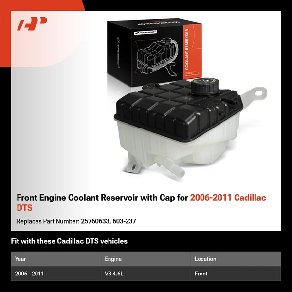 Front Engine Coolant Reservoir with Cap for 2006-2011 Cadillac DTS