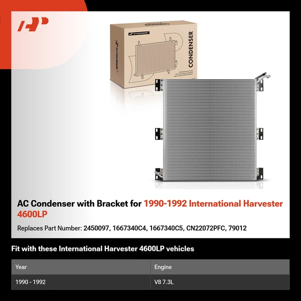 AC Condenser with Bracket for 1990-1992 International Harvester 4600LP
