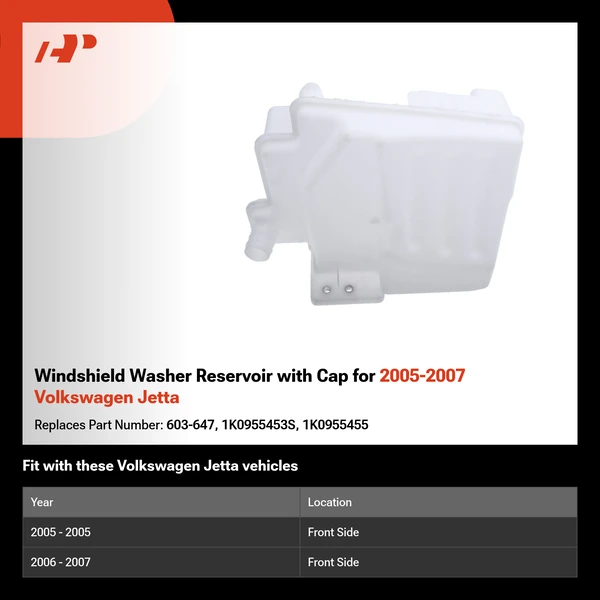 Windshield Washer Reservoir with Cap for 2005-2007 Volkswagen Jetta