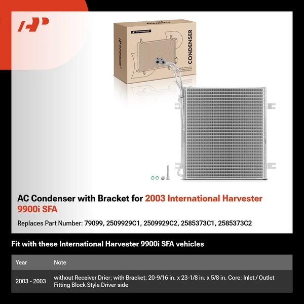 AC Condenser with Bracket for 2003 International Harvester 9900i SFA
