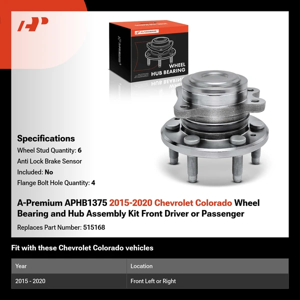 A-Premium APHB1375 2015-2020 Chevrolet Colorado Wheel Bearing and Hub Assembly Kit Front Driver or Passenger