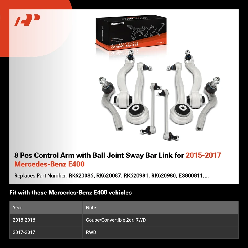 8 Pcs Control Arm with Ball Joint Sway Bar Link for 2015-2017 Mercedes-Benz E400