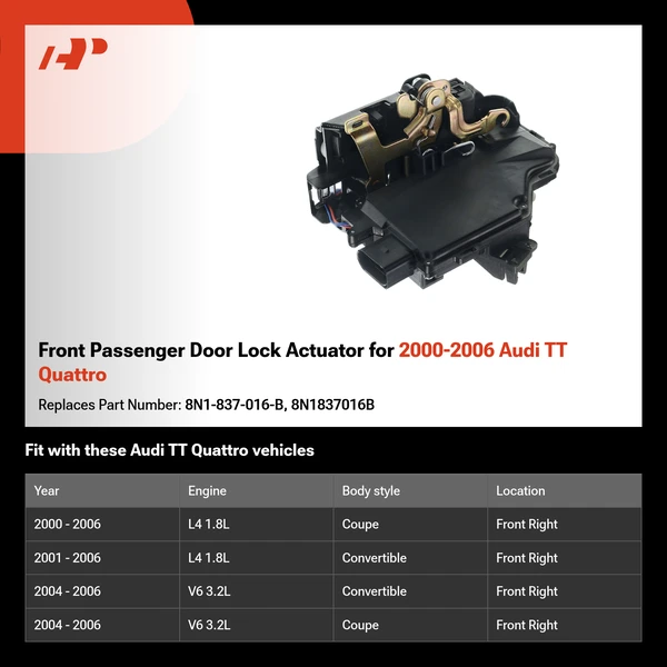 Front Passenger Door Lock Actuator for 2000-2006 Audi TT Quattro