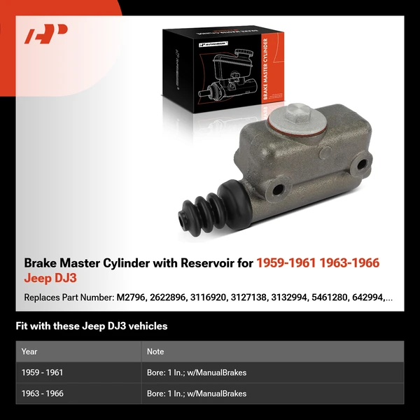 Brake Master Cylinder with Reservoir for 1959-1961 1963-1966 Jeep DJ3