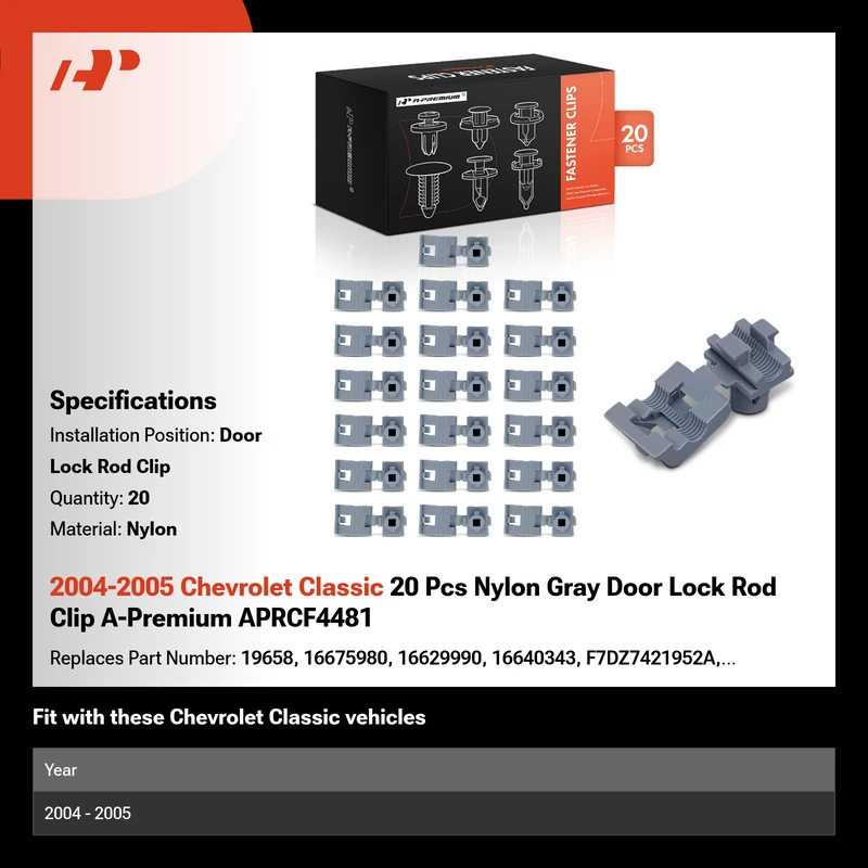 2004-2005 Chevrolet Classic 20 Pcs Nylon Gray Door Lock Rod Clip A-Premium APRCF4481