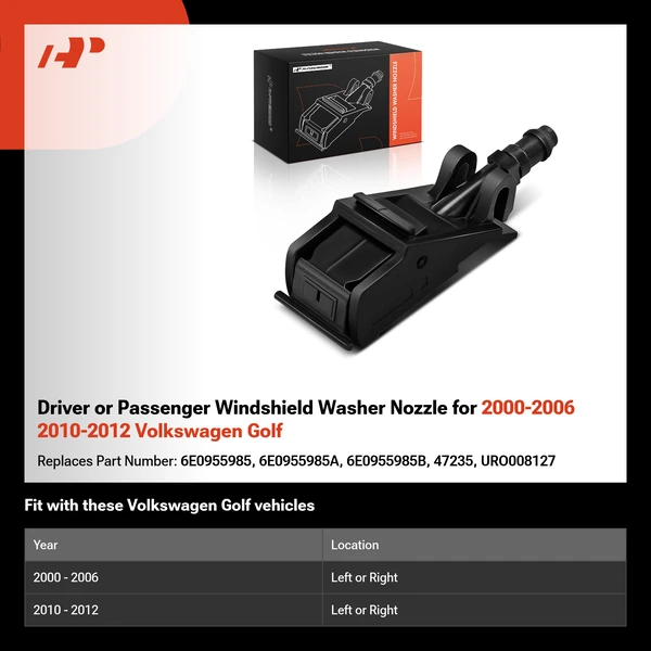 Driver or Passenger Windshield Washer Nozzle for 2000-2006 2010-2012 Volkswagen Golf
