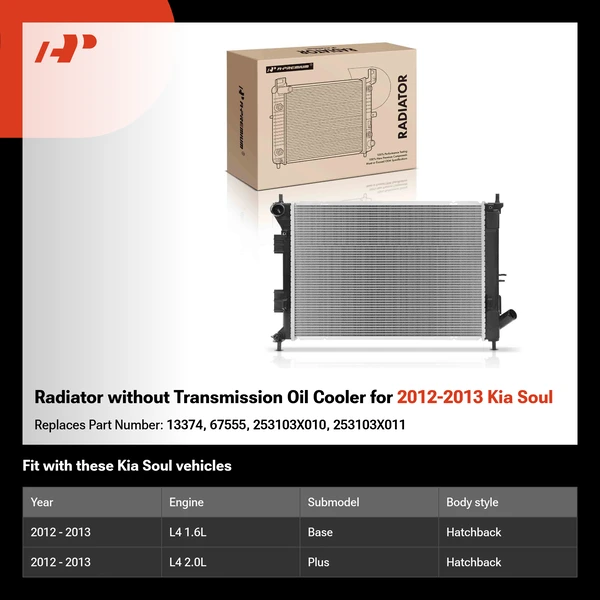 Radiator without Transmission Oil Cooler for 2012-2013 Kia Soul