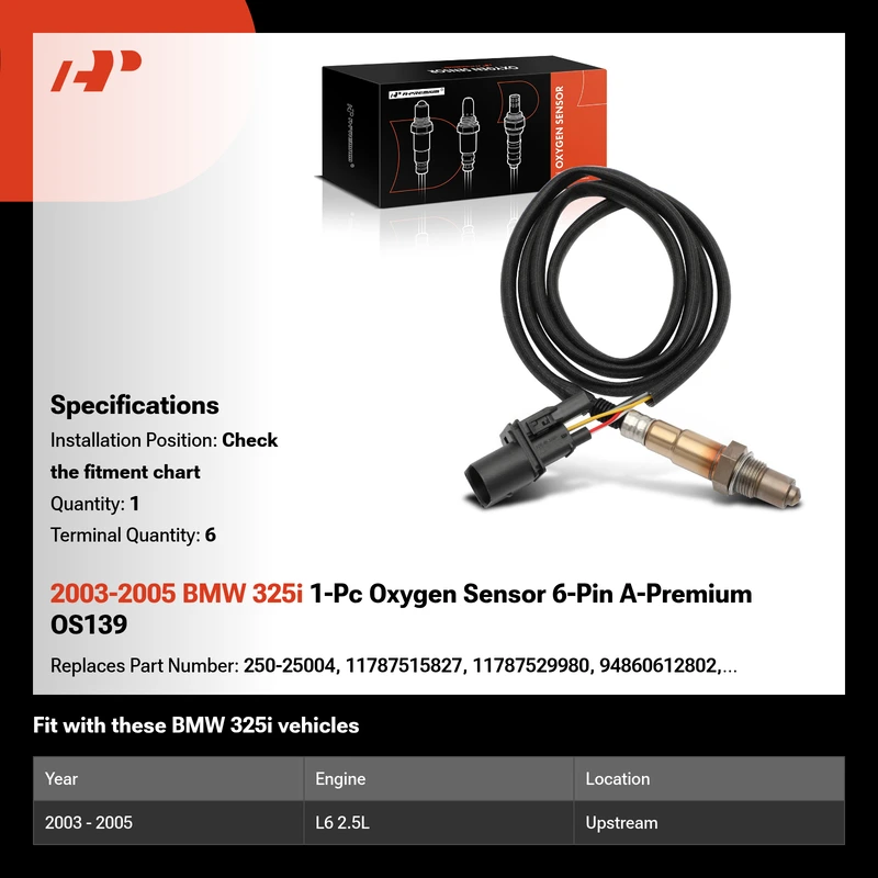2003-2005 BMW 325i 1-Pc Oxygen Sensor 6-Pin A-Premium OS139