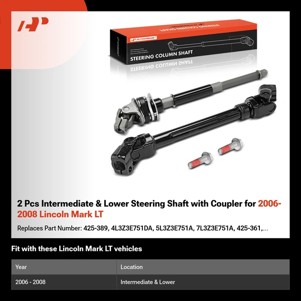 2 Pcs Intermediate & Lower Steering Shaft with Coupler for 2006-2008 Lincoln Mark LT