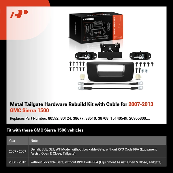 Metal Tailgate Hardware Rebuild Kit with Cable for 2007-2013 GMC Sierra 1500
